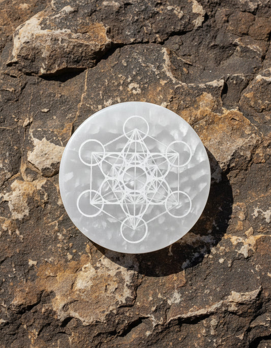 Placa de Selenita Cubo de Metatrón – Orden energético y conexión superior