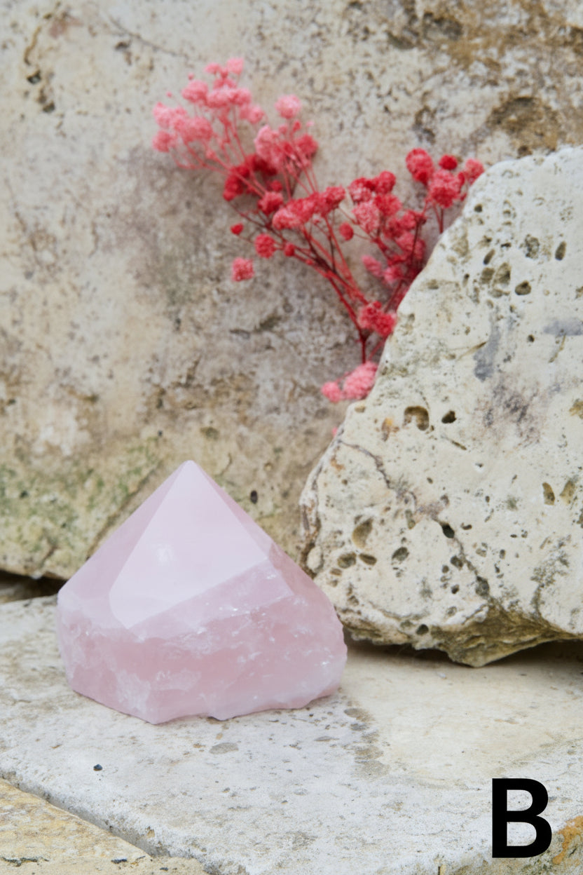 Punta Semipulida de Cuarzo Rosa – Calma, Amor Propio y Armonía Emocional