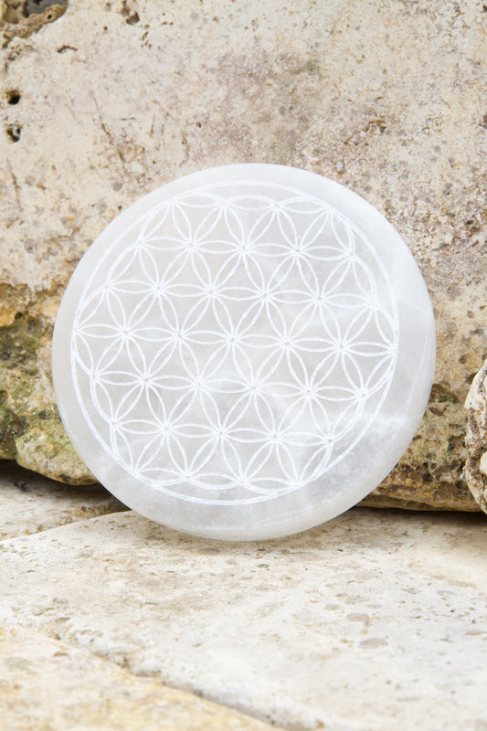 Placa de Selenita Flor de la Vida – Limpieza profunda y armonización energética