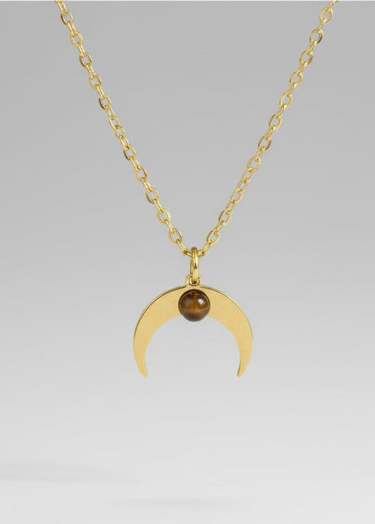 Colgante Luna Invertida con Ojo de tigre - Protección, fuerza y coraje